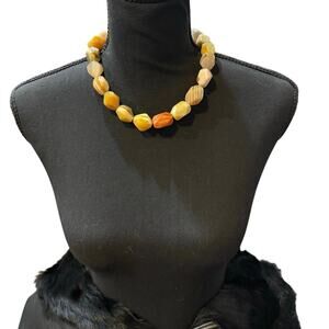BARSE 925 Sterling Silver Natural Stone Statement Necklace Agate Yellow Orange